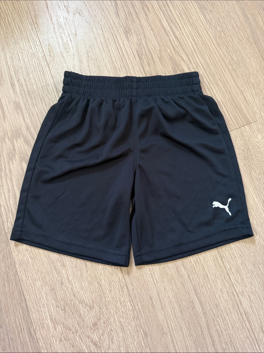 Puma Black Athletic Mesh Shorts with White Logo Size 4